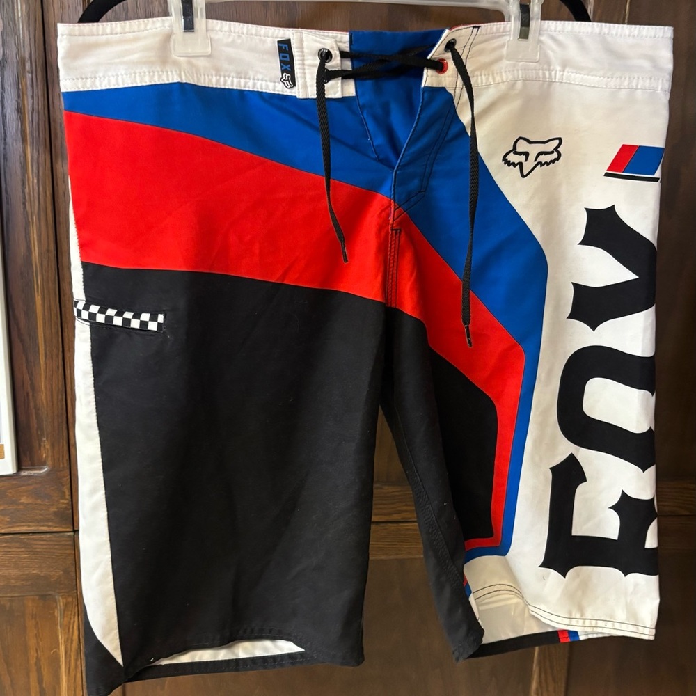 Fox Men's Red, Blue, and Black Board Shorts